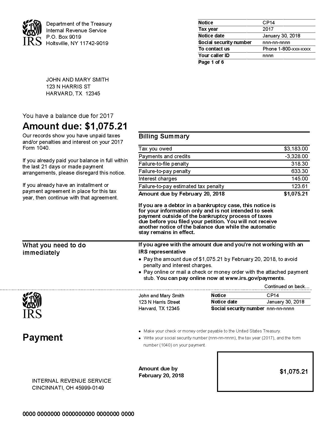 IRS CP14 example