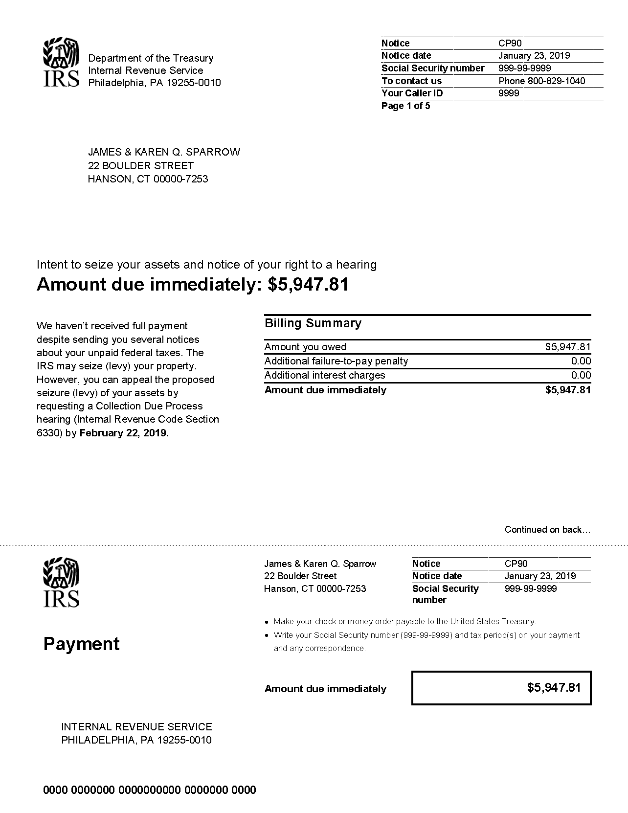 IRS CP90 example