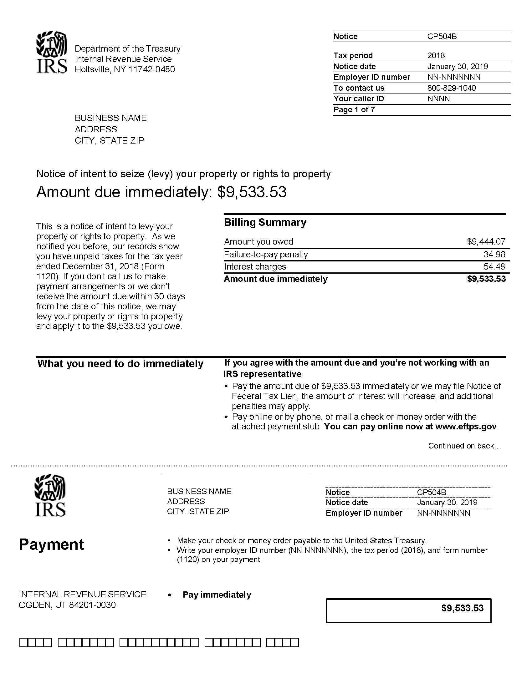 IRS CP504B example