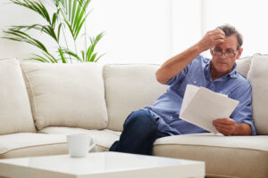 Mature man at home with bills