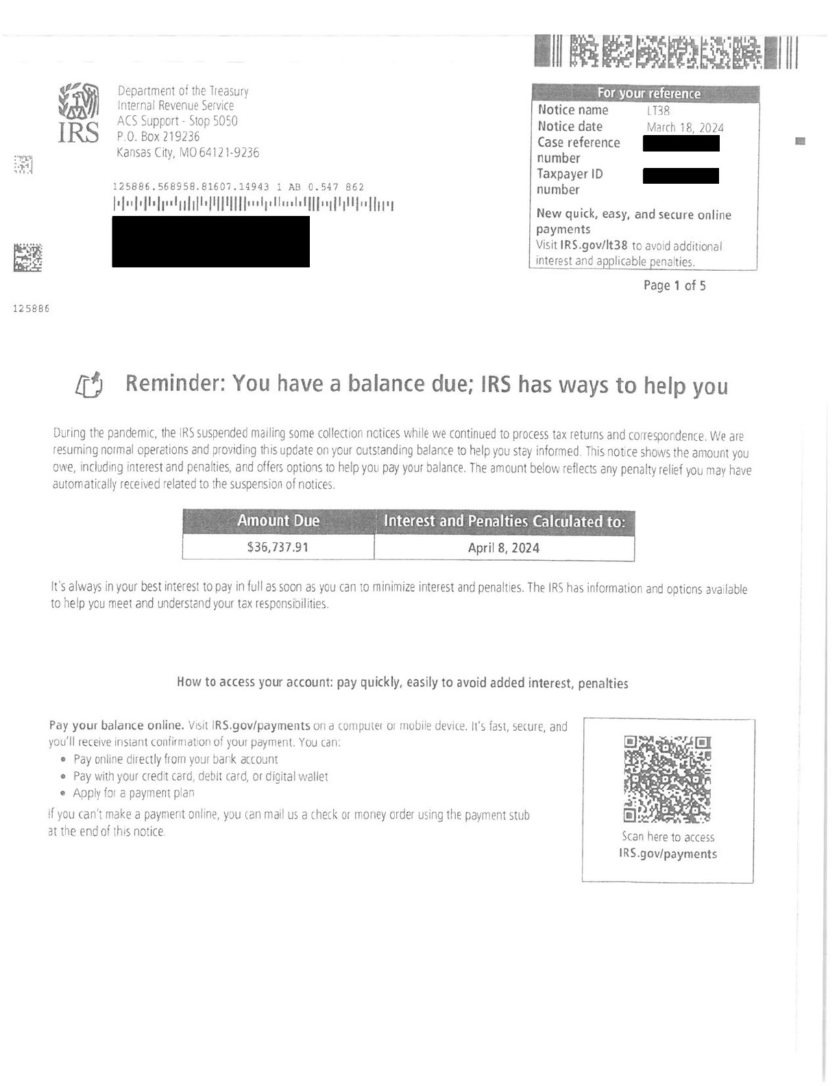 IRS Notice LT38 Example IRS Notice LT38 Example